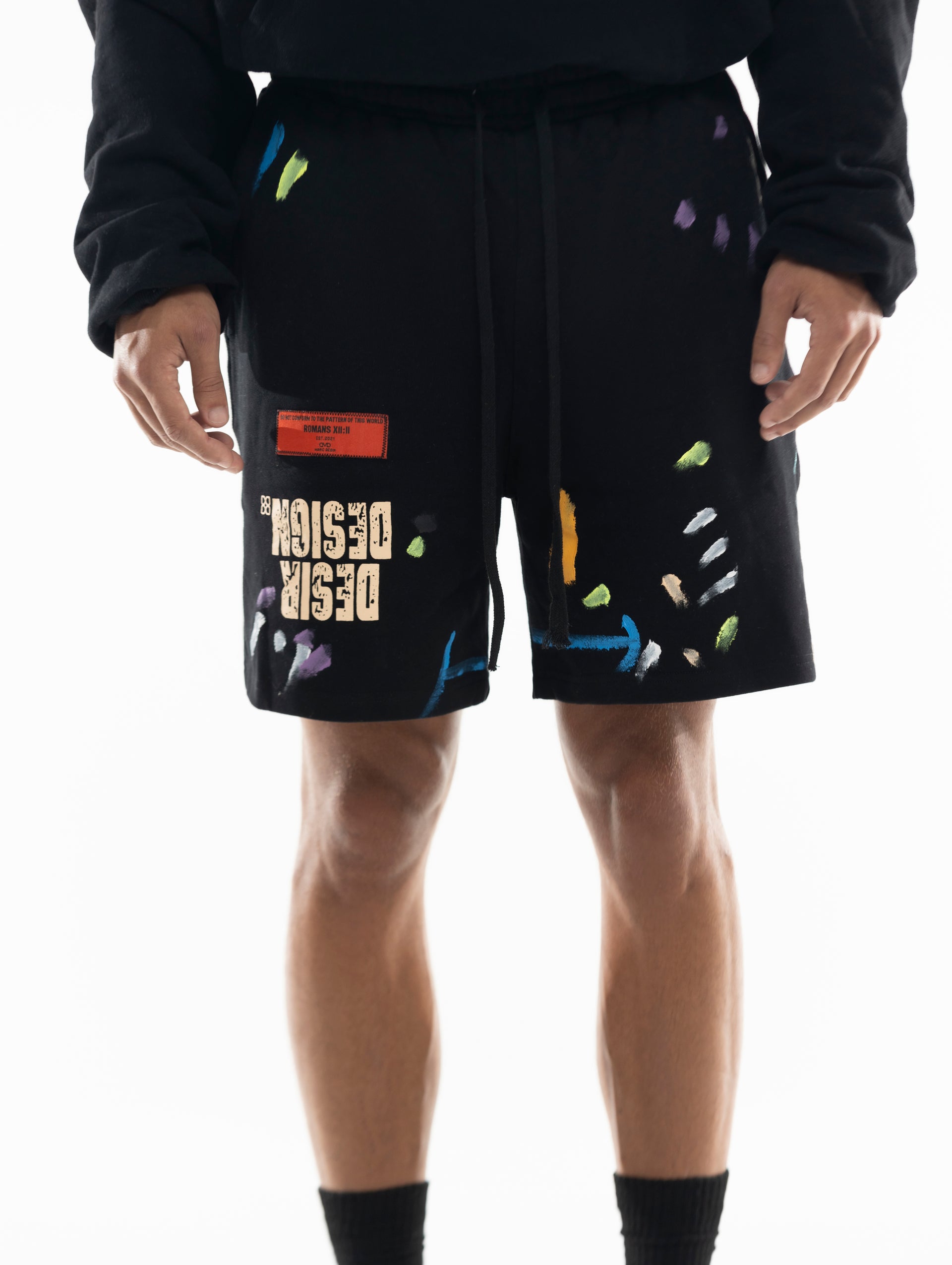 DESIR DESIGN HAND PAINTED SHORTS - BLACK