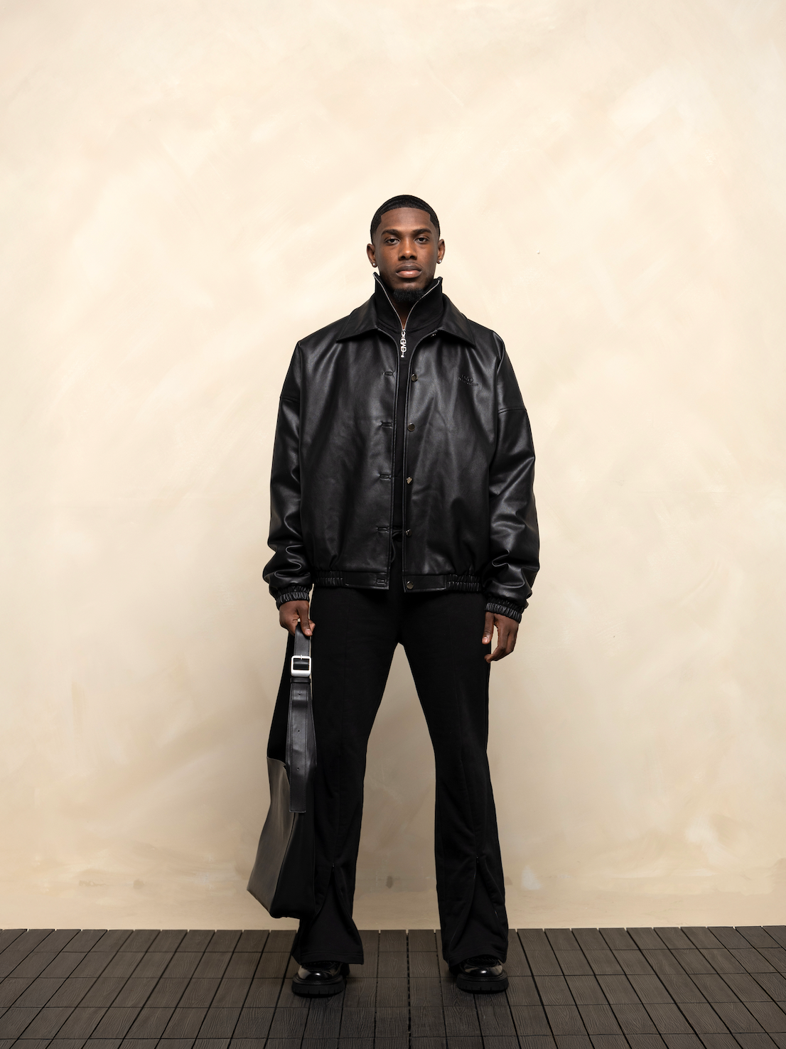 Ember Black Leather Bomber